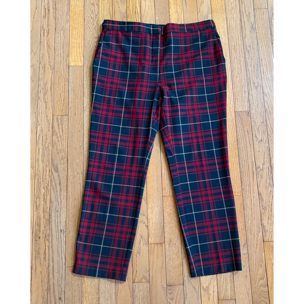 Zara Basic Plaid Tapered Ankle Pants XXL Red Navy Blue Women Plus